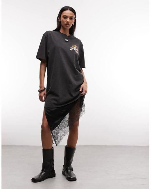 AllSaints Black Roque Short Sleeve Graphic Logo T-shirt Mini Dress