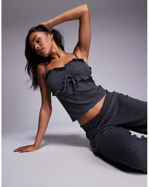 Boux Avenue Blue Frill Ribbed Cami Top And Trousers Pyjama Set