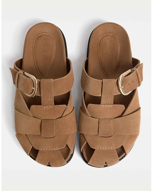 Stradivarius Brown – ledersandalen mit gitterdesign
