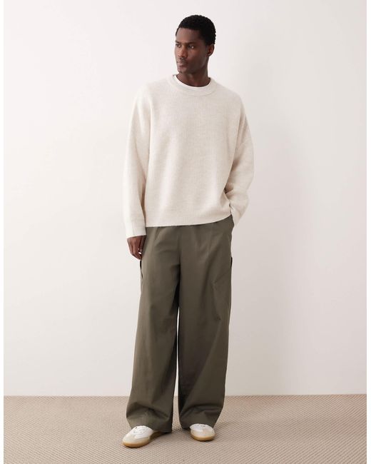 ASOS White Super Oversized Knitted Fisherman Rib Crew Neck Jumper for men