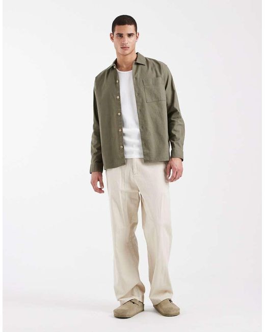 Jack & Jones Green Linen Mix Overshirt for men