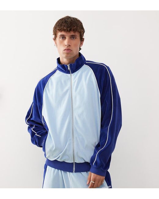 Collusion Blue Velour Panelled Jacket Co-ord for men