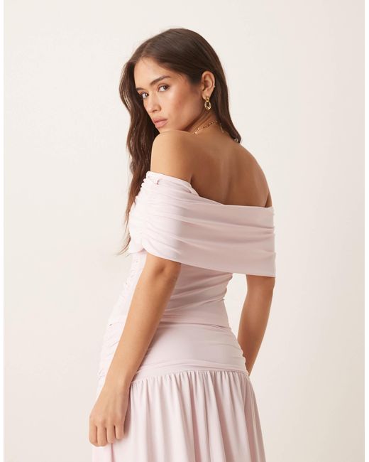 ASOS Pink Mix & Match Ruched Off The Shoulder Top