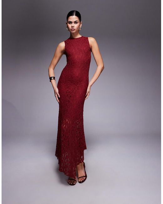 ASOS Red Lace Sleeveless Column Midi Dress