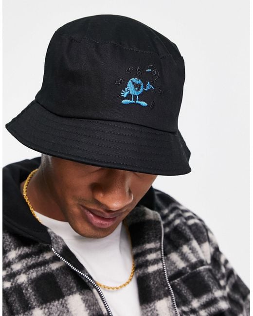 ASOS Retro Bucket Hat With Character Embroidery in Black for Men Lyst