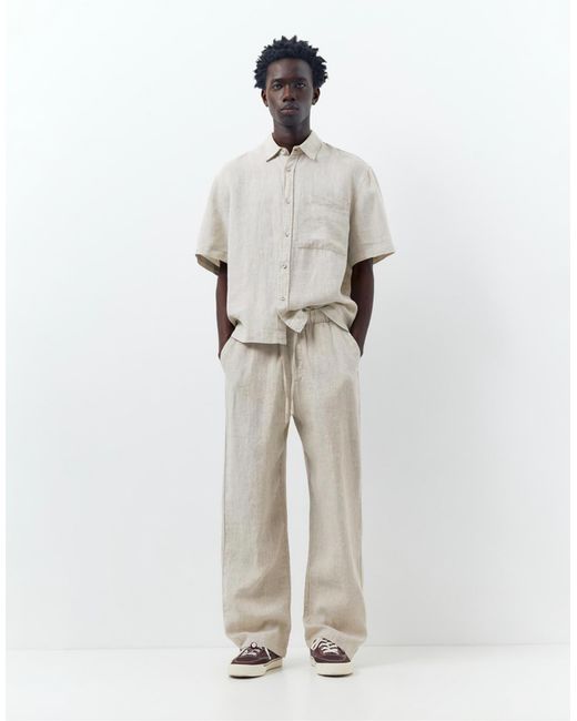 Pantalon en 100 % lin - beige Pull&Bear pour homme en coloris Gray