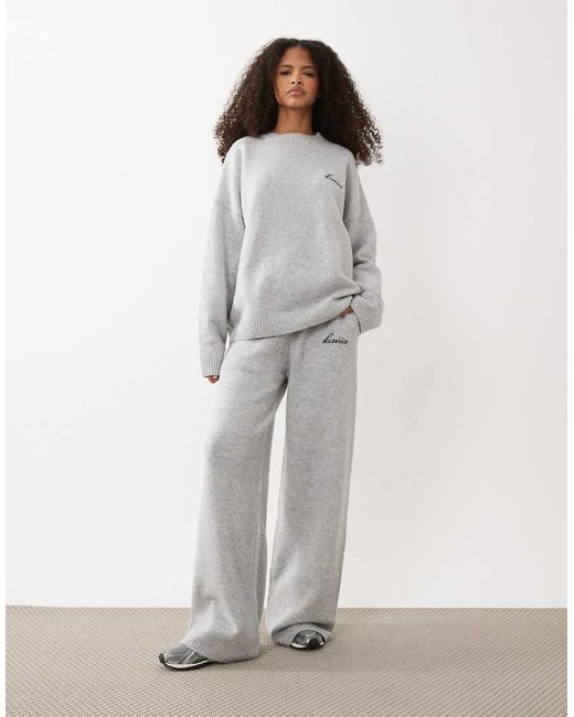 Kaiia Purple Knitted Embroidered Logo Drop Shoulder Crew Neck Jumper Co-ord