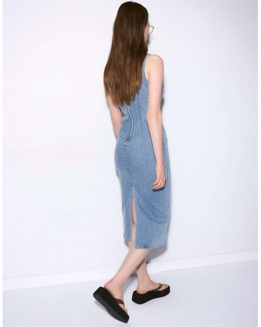Stradivarius Blue Denim Midi Dress