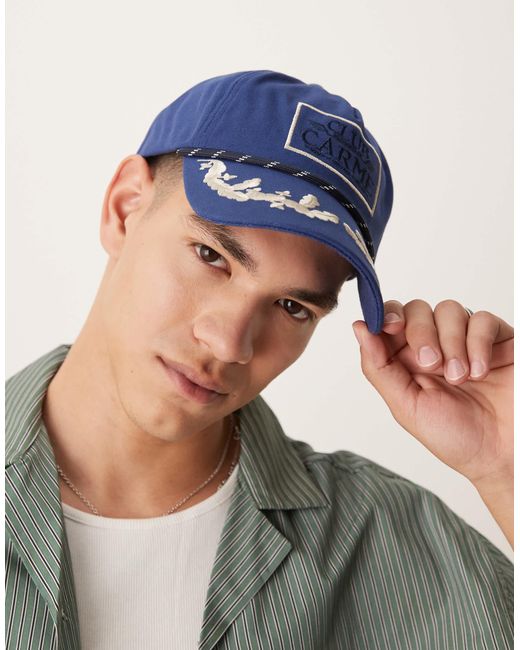 ASOS Club Carme Baroque Embroidered Cap With Rope Detail in Blue for ...