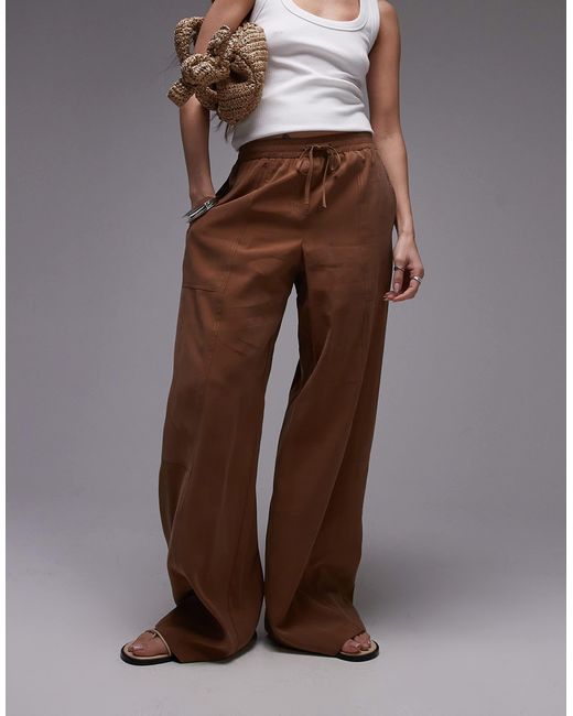 TOPSHOP Brown Pull On Wide Leg Trouser