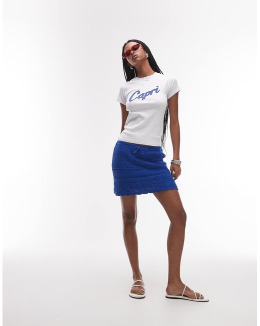 TOPSHOP Blue Knitted Crochet Rara Mini Skirt