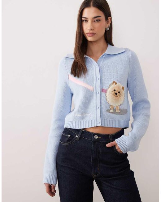 House Of Sunny Blue Pom Pom Tripper Dog Cardigan