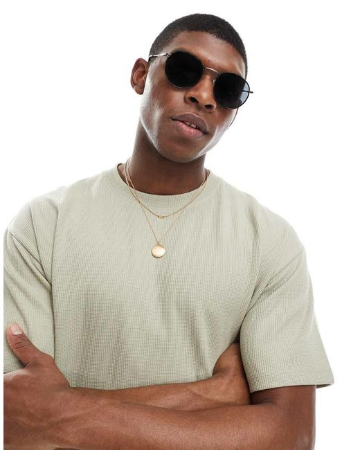 ASOS Gray Round 90S Sunglasses With Smoke Lens And Metal Frame for men