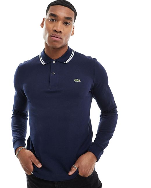 Lacoste Blue Long Sleeve Tipped Polo Shirt for men