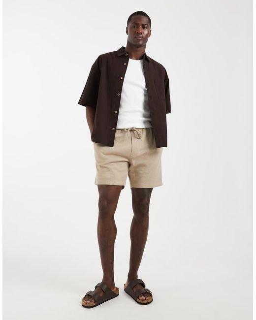 ASOS Natural Slim Textured Fit Jersey Short for men