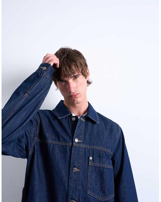 Topman Blue Relaxed Denim Jacket for men