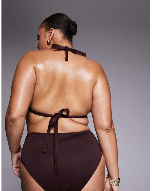 ASOS Black Asos Design Curve Dora Premium High Apex Triangle Bikini Top With Jumbo Bead