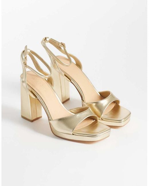 SEQWL Wide Fit White Platform Block Heeled Sandal