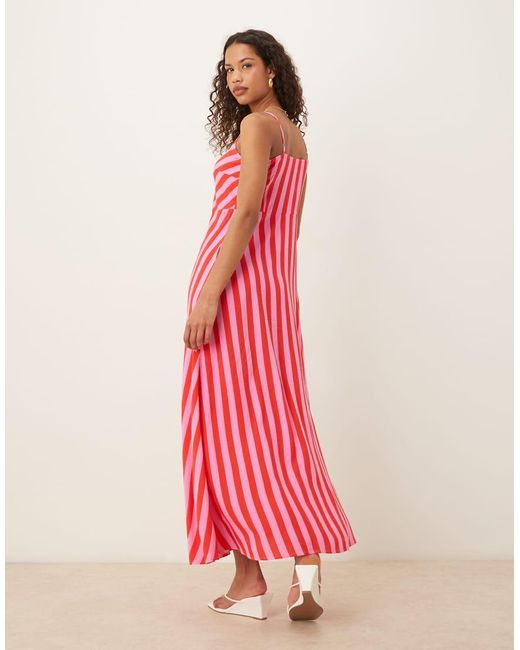 Vestito Lungo Con Spalline Sottili A Righe Rosa E Rosse Con Bottoni di Y.A.S in Red