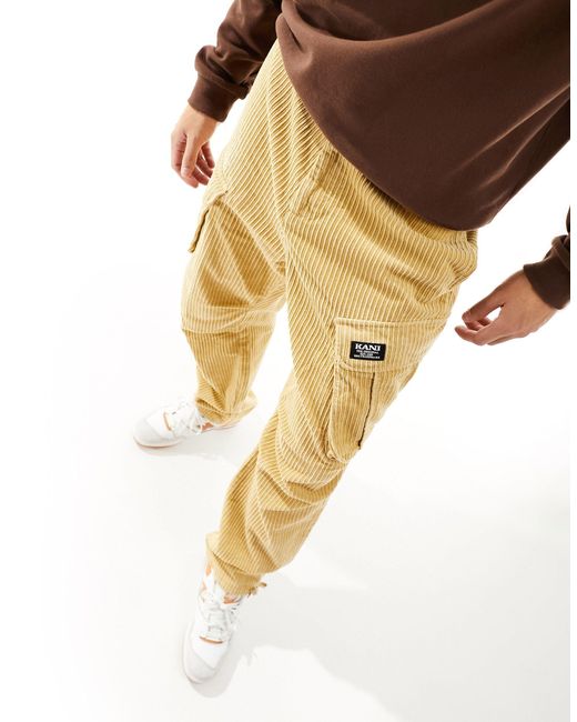 Pantalon cargo droit en velours côtelé à logo imprimé - beige Karlkani pour homme en coloris Natural