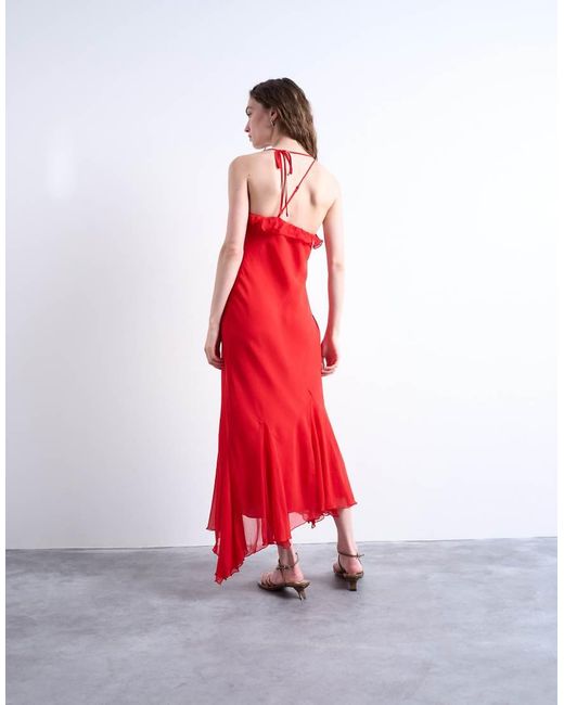 TOPSHOP Red Godet Hem Occasion Midi Dress