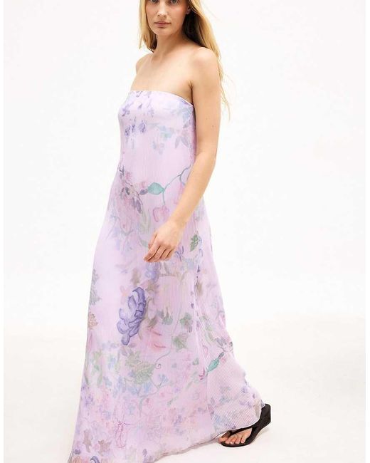 NA-KD Purple Plisse Maxi Tube Dress