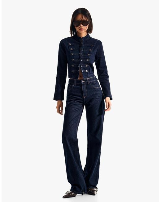 Bershka Blue Denim Jacket With Front Buttons