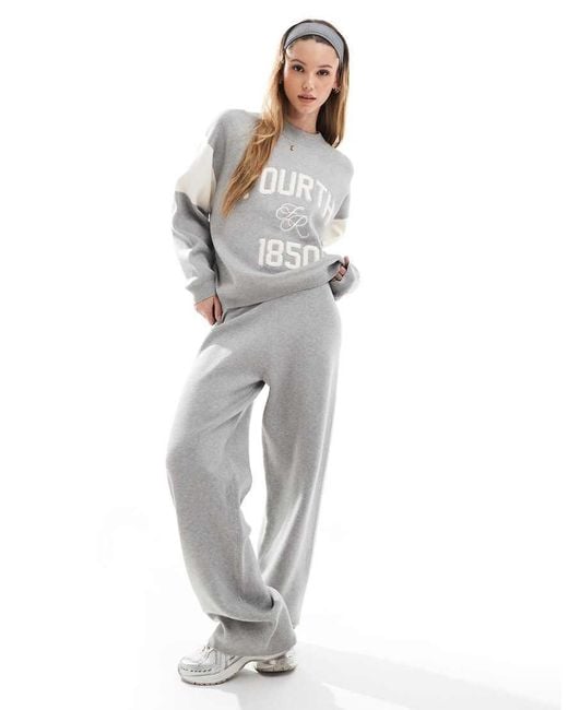 4th & Reckless Gray X Felicia Wedin Apres Ski Fourth 1850 Logo Knit Contrast Sleeve Jumper Co-ord