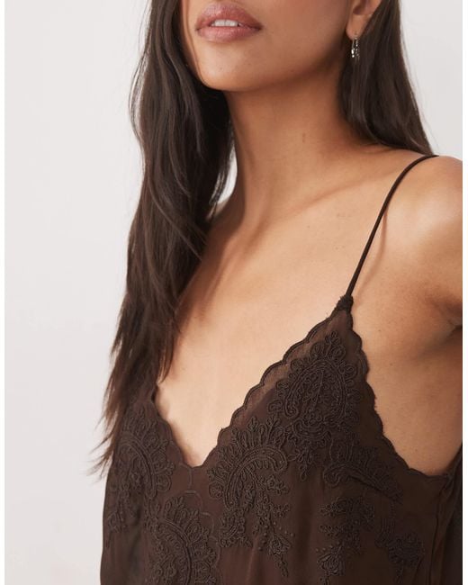 Mango Brown Delicate Embroidered Cami