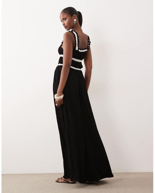 ASOS Black Shirred Contrast Binding Midi Dress