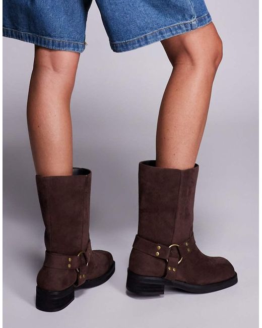 Public Desire Blue Sienna Biker Boots