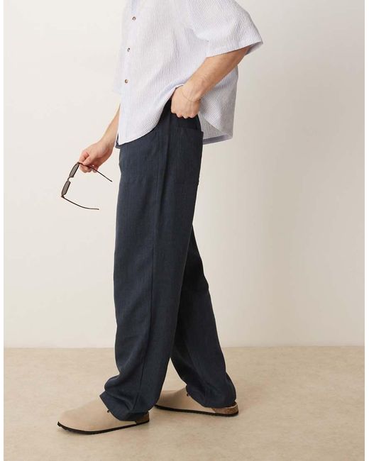 ASOS Blue baggy Trouser With Drawstring for men