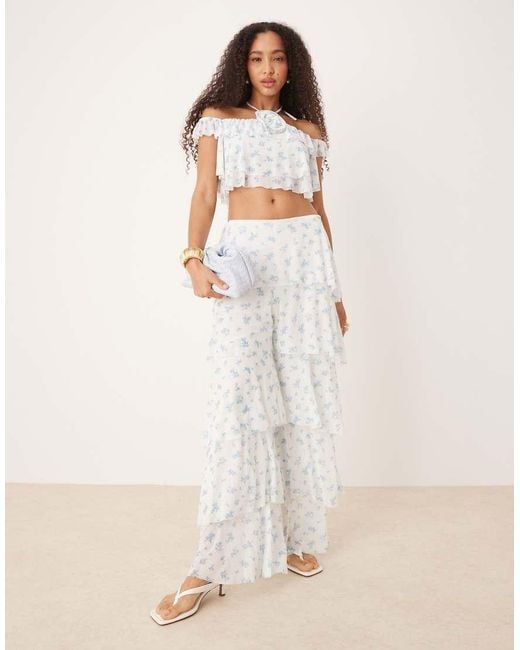 Collective The Label White Corsage Ruffle Bardot Halterneck Crop Top