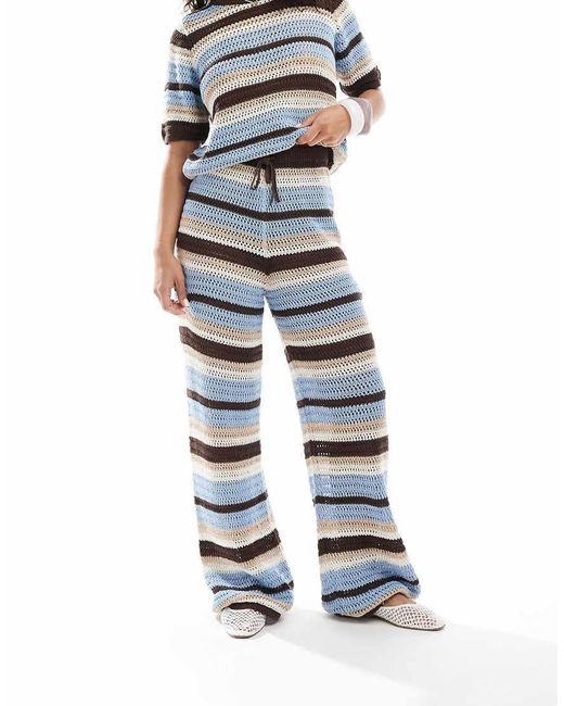 ASOS Blue Crochet Knit Wide Leg Trouser Co-ord