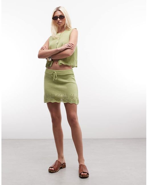 Reclaimed Vintage Green Festival Knit Mini Skirt