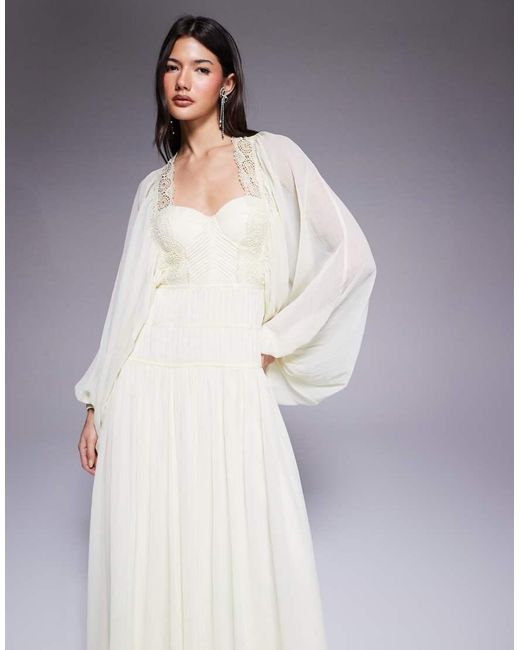 ASOS Yellow Lace Trim Long Sleeve Corset Detail Maxi Dress