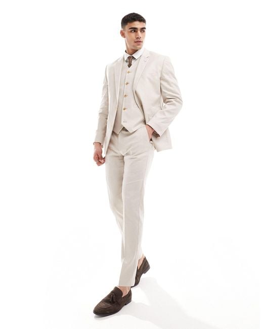 ASOS White Slim Linen Blend Suit Waistcoat for men