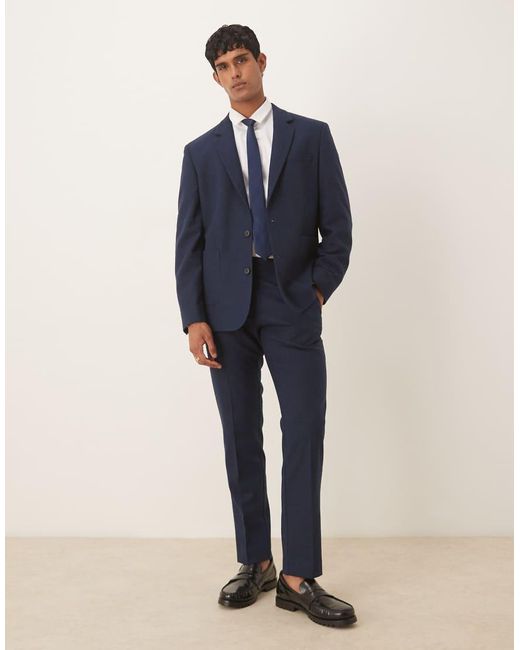 ASOS Blue Slim Suit Pants With Wool for men