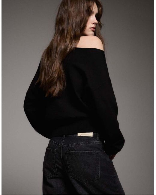 Stradivarius Blue Boat Neck Knit Sweater
