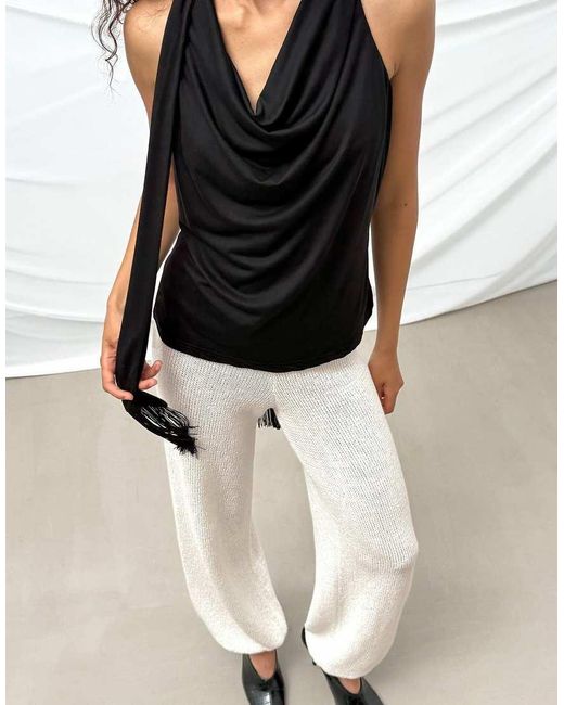 NA-KD Black Scarf Tassel Modal Halterneck Top