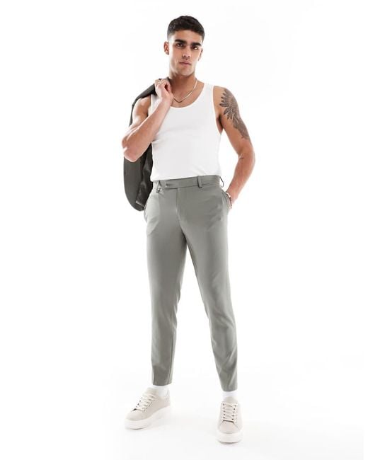ASOS Gray Four Way Stretch Skinny Suit Trousers for men