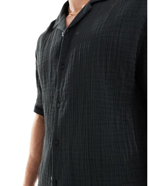 Pull&Bear Black Textured Shirt Co-ord for men