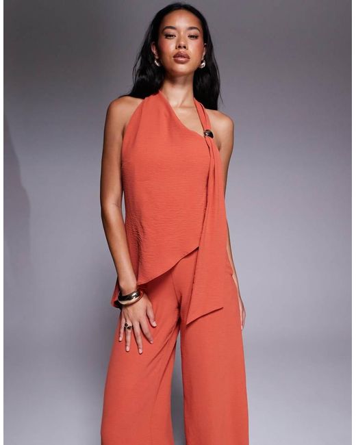 ASOS Red Trim Detail Halter Overlay Jumpsuit