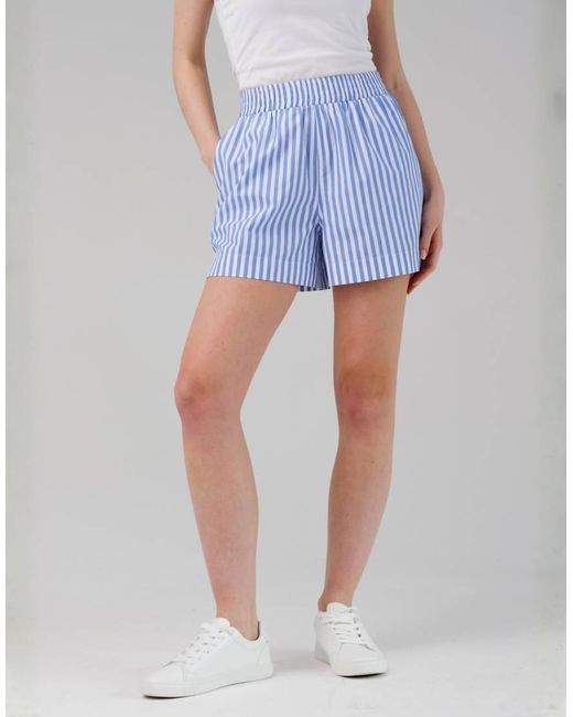 French Connection Blue Cotton Striped Elasticated Waist Shorts