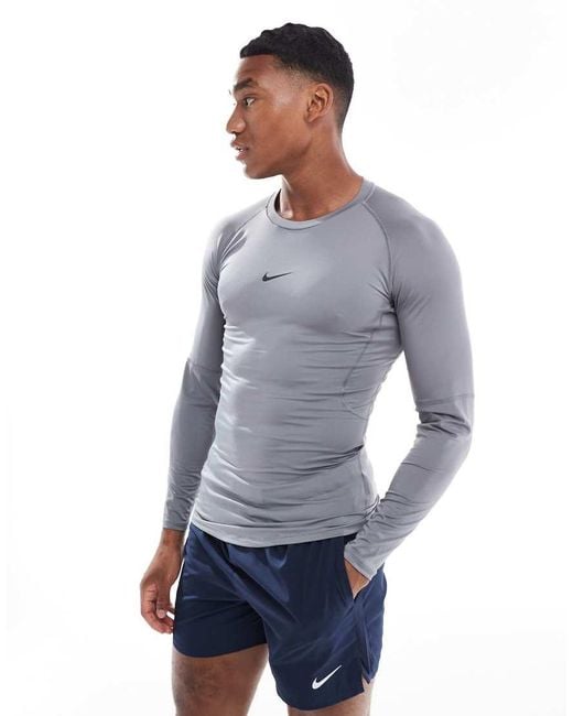 Nike Gray Nike Pro Tight Longsleeve Top for men