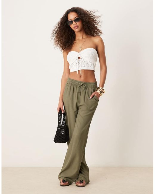 Pantalones Caquis De Pernera Ancha De Mezcla De Lino De (Parte De Un Conjunto)-Verde Jdy de color Natural