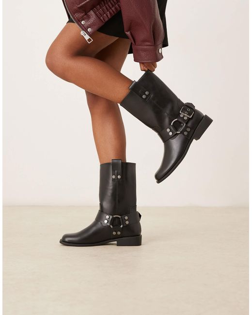 ASOS Black Arley Flat Biker Boots