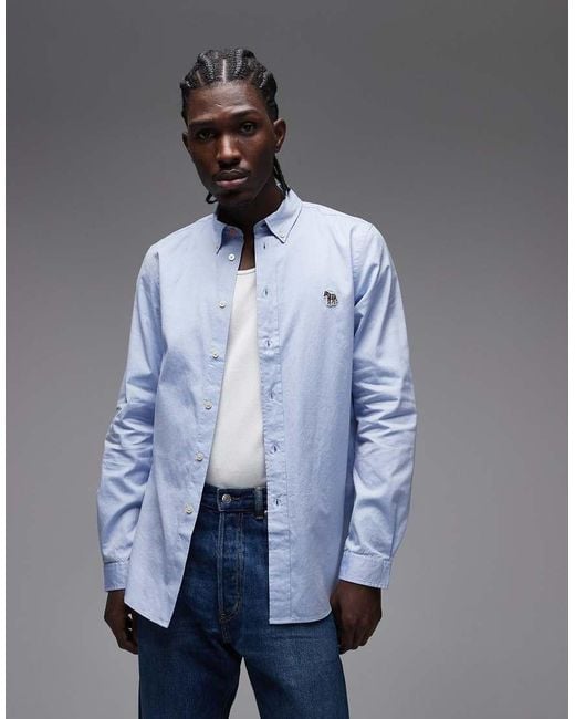 Paul Smith Blue Long Sleeve Tailored Fit Linen Shirt for men