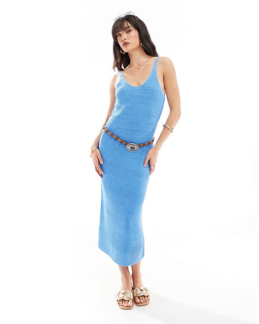 ONLY Blue Open Knit Midi Dress