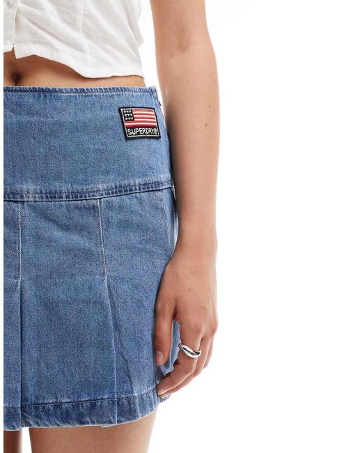 Superdry Blue Pleated Patched Mini Skirt